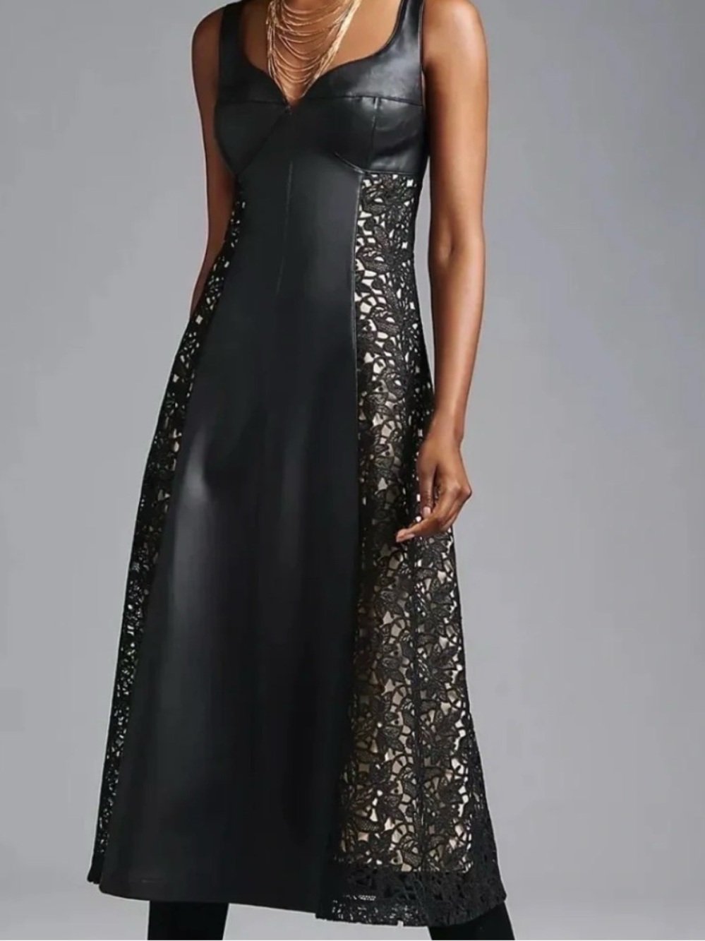 NWT Anthropologie Faux Leather Black Midi Dress